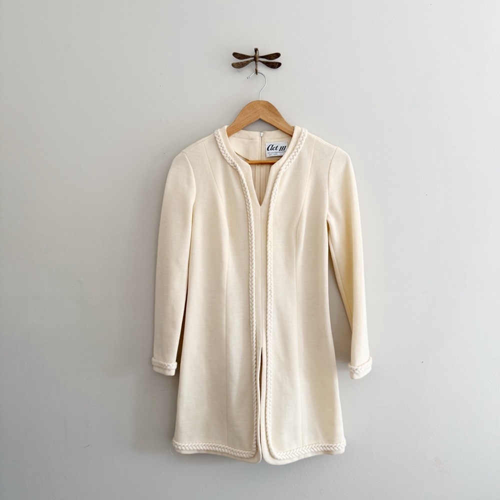 Act III Cream Knit Wool Blend Mod Shift Tunic Vintage 1960s Small